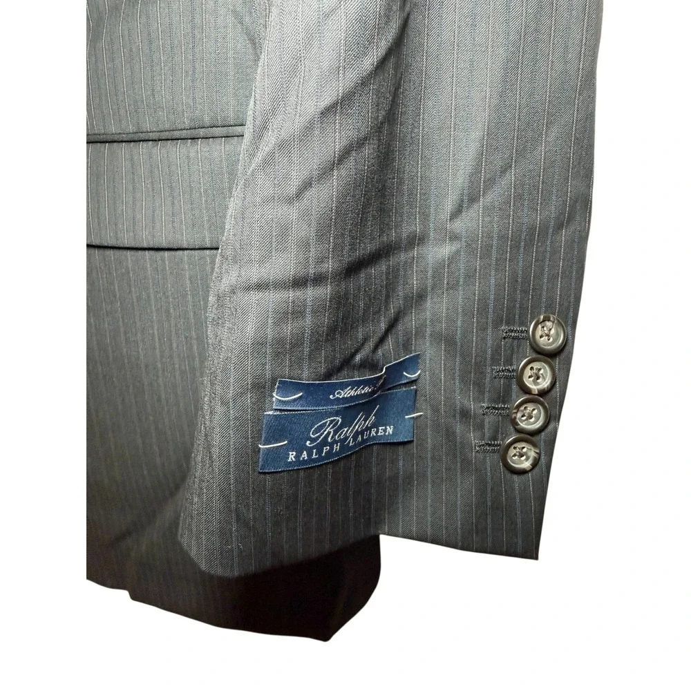 Ralph Ralph Lauren Mens 44L Pinstripe Blazer 100% Wool Jacket Black 2‎ Buttons